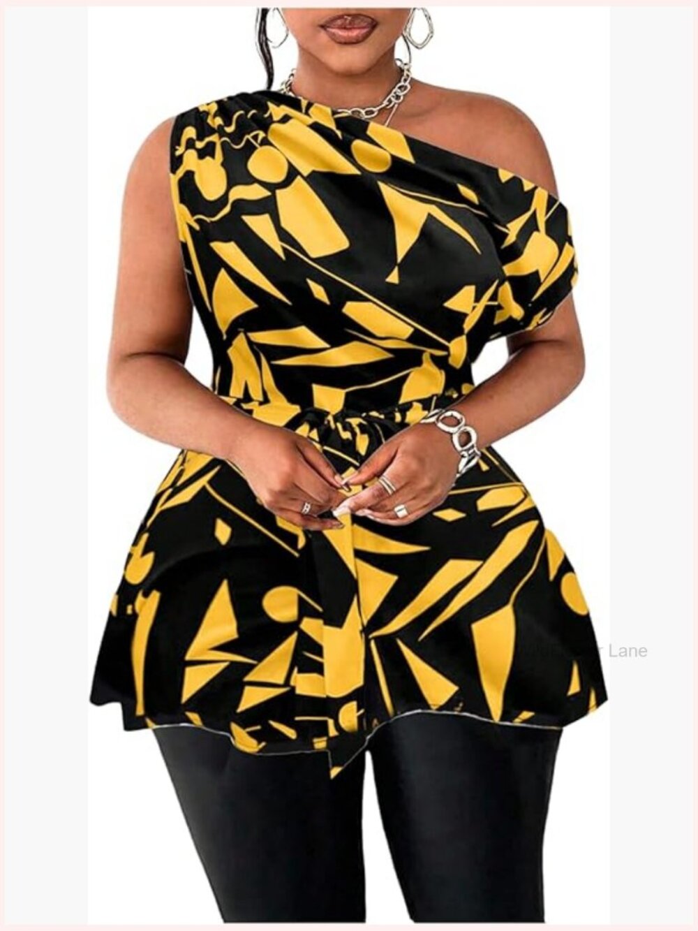 Plus Size Off Shoulder Blouse Asymmetric Neck Short Sleeve Belted Summer Top